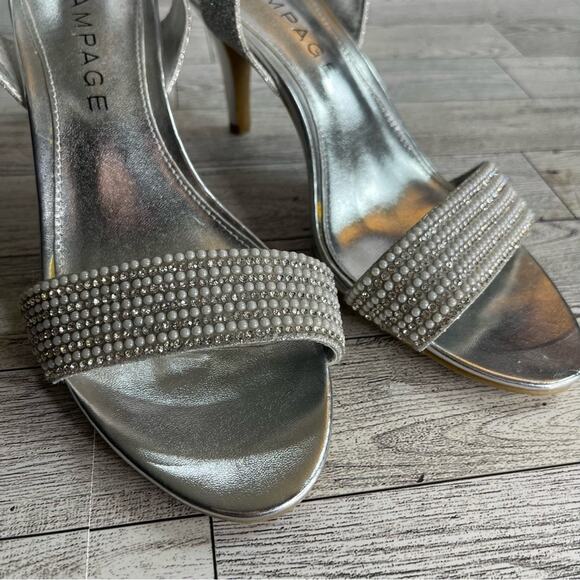 RAMPAGE Fayrah Silver Glitter Embellished Strap Ankle Heels Size 6 - Picture 8 of 8